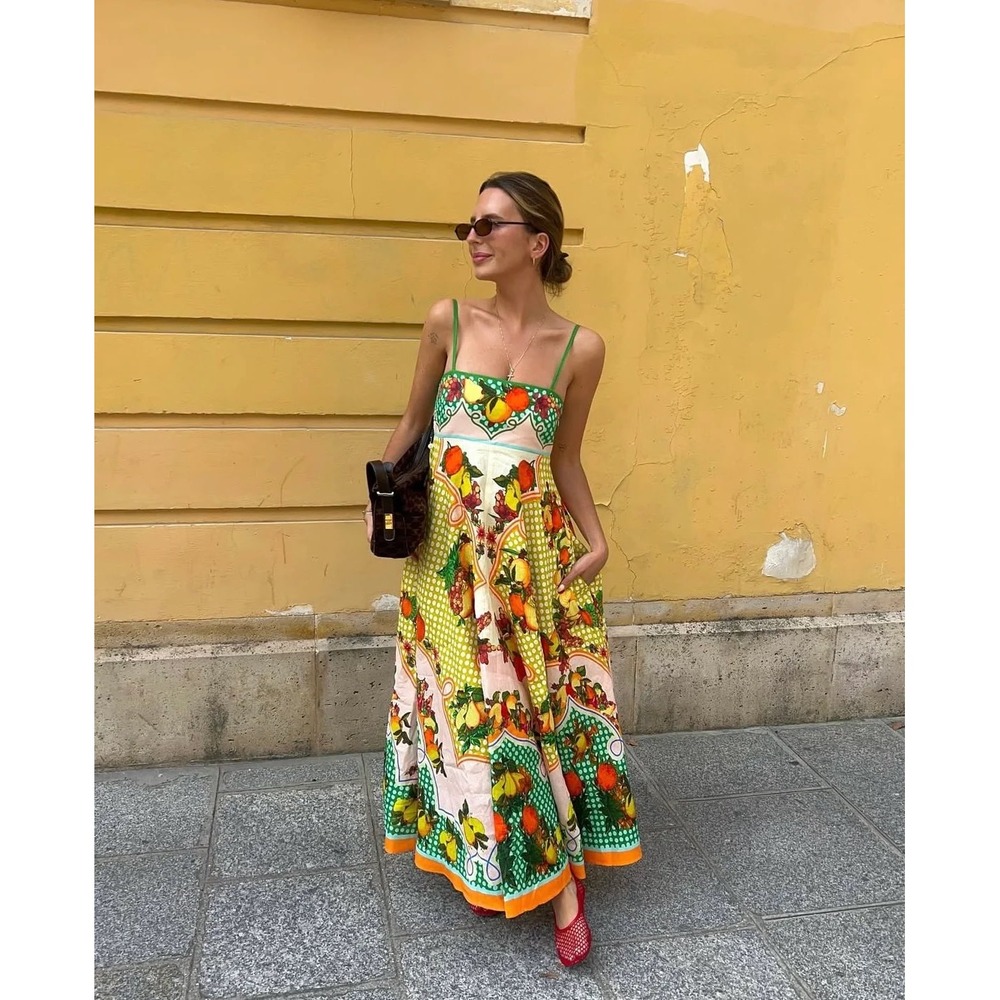 ALÉMAIS Alemais Lemonis Sundress Citrus Print Linen Midi Dress Size 12 - Picture 7 of 12